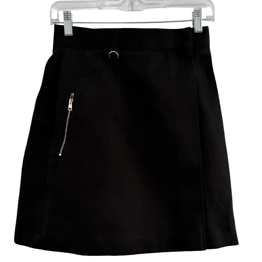 Tory Burch Wrap Skirt Womens 0 Black A-Line Zip Pocket D-Ring Gold Hardware‎ Y2K